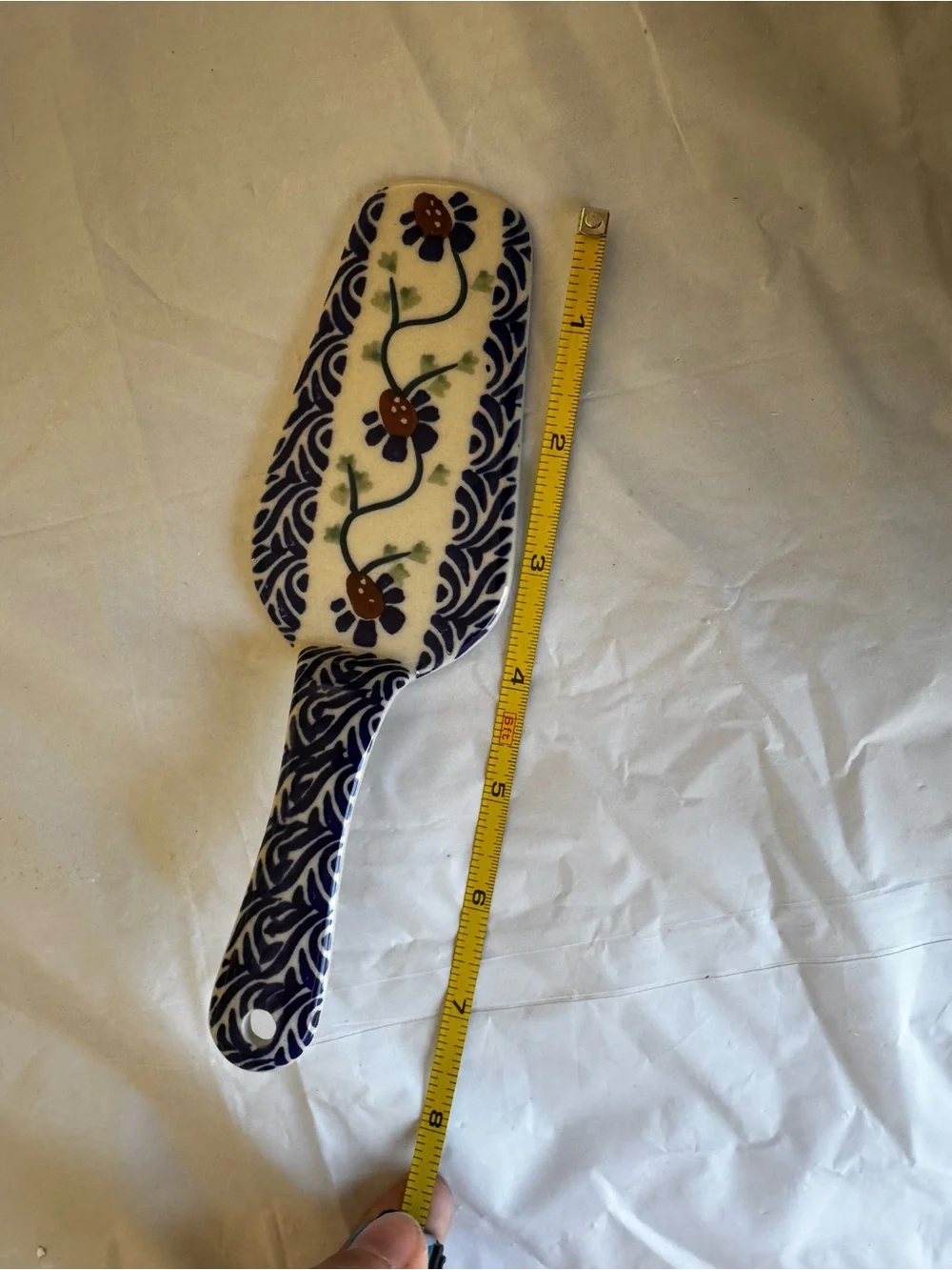 Polish Pottery Blue and White Ceramic Floral Spatula - Decorative